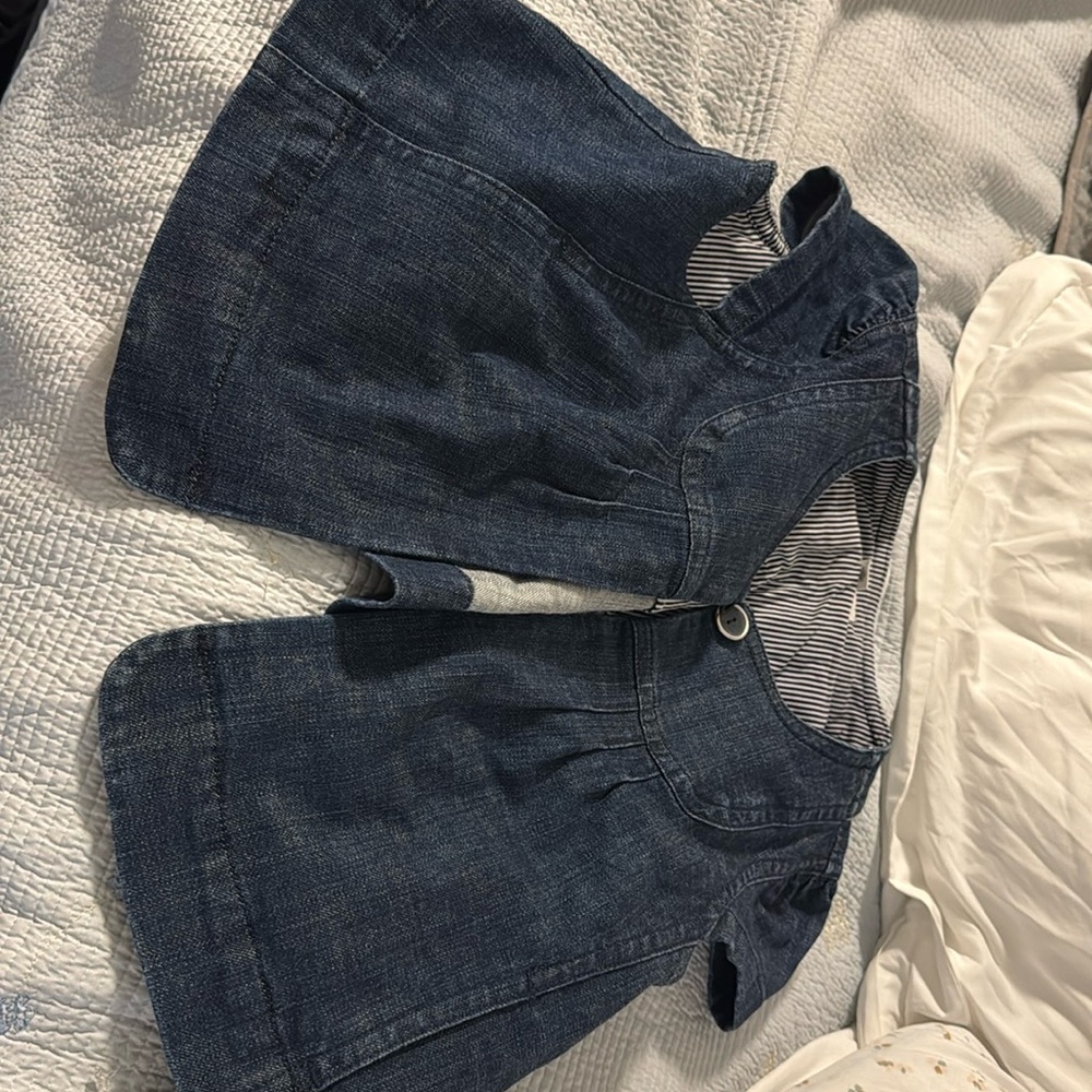 Ann Taylor LOFT Denim Blazer Short Sleeve Jean Jacket Casual Mid Wash Cute Sz LP